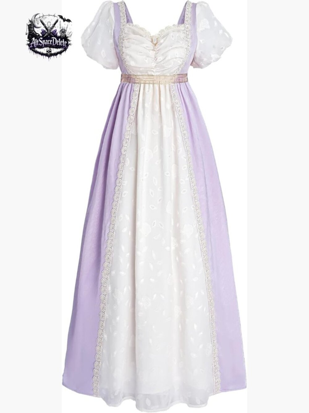 Regency Era Empire Waist Ball Gown Maxi Dress with Puff Sleeves